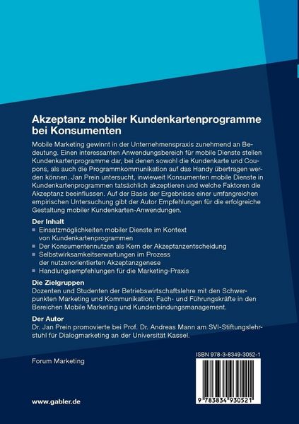 Produktbild: Akzeptanz mobiler Kundenkartenprogramme bei Konsumenten