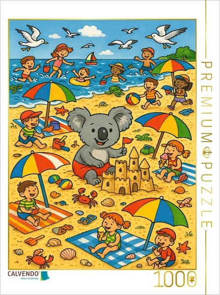 CALVENDO Puzzle Koala im Sommer, Sonne, Strand und Sandburgen | 1000 Teile Lege-Größe 64x48cm Foto-Puzzle für glückliche Stunden