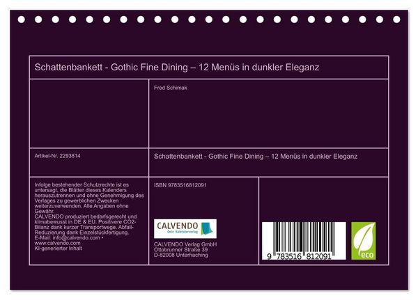 Produktbild: Schattenbankett - Gothic Fine Dining &ndash; 12 Men&uuml;s in dunkler Eleganz (Tischkalender 2027 DIN A5 quer), CALVENDO Monatskalender