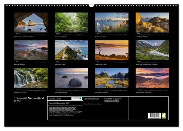 Produktbild: Traumziel Neuseeland 2027 (Wandkalender 2027 DIN A2 quer), CALVENDO Monatskalender