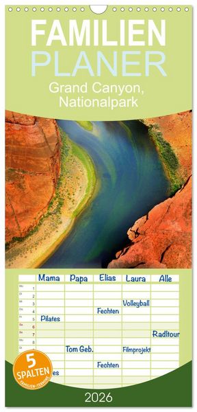 Produktbild: Familienplaner 2026 - Grand Canyon, Nationalpark mit 5 Spalten (Wandkalender, 21 x 45 cm) CALVENDO