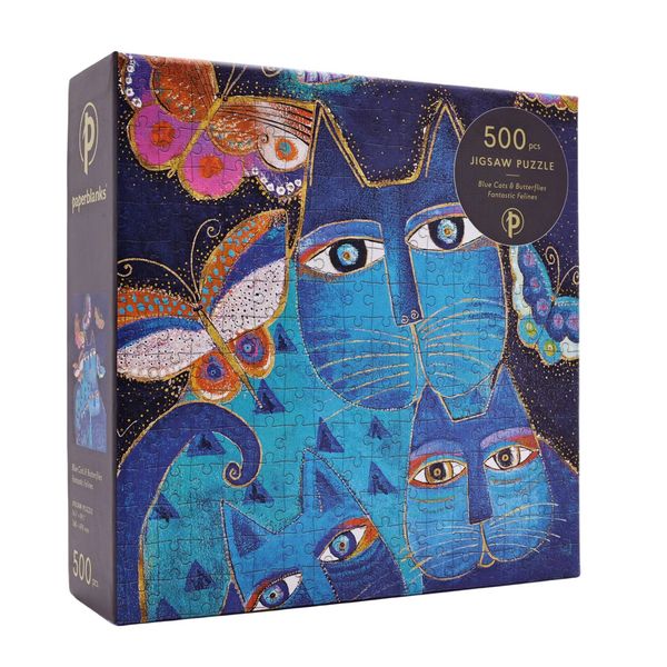 Produktbild: Puzzle, Katzen in Blau mit Schmetterlingen, 500 Teile
