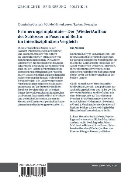 Produktbild: Erinnerungsimplantate &ndash; Der (Wieder-)Aufbau der Schl&ouml;sser in Posen und Berlin im interdisziplin&auml;ren Vergleich