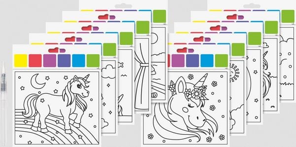 Produktbild: Brunnen Heyda Mal Set Einhorn - Malblock inkl. Wasserfarben und Pinsel, 10 Motive