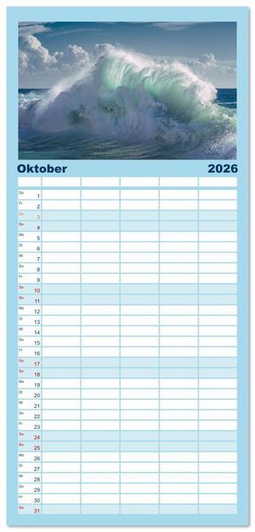 Produktbild: Familienplaner 2026 - Azurblaue Horizonte - Die Sch&ouml;nheit des Meeres einfangen mit 5 Spalten (Wandkalender, 21 x 45 cm) CALVENDO
