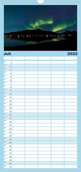 Produktbild: Familienplaner Nordlichter - Magische N&auml;chte in Skandinavien (Wandkalender 2022 , 21 cm x 45 cm, hoch)