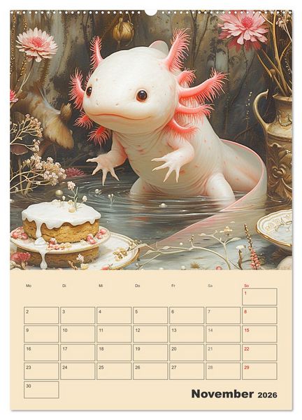 Produktbild: Axolotl. Lustiger Schwanzlurch mit Superkr&auml;ften (Wandkalender 2026 DIN A2 hoch), CALVENDO Monatskalender