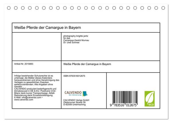 Produktbild: Wei&szlig;e Pferde der Camargue in Bayern (Tischkalender 2026 DIN A5 quer), CALVENDO Monatskalender