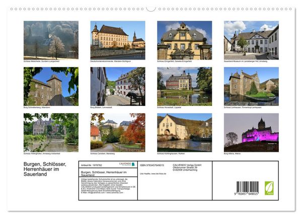 Produktbild: Burgen, Schl&ouml;sser, Herrenh&auml;uer im Sauerland (hochwertiger Premium Wandkalender 2026 DIN A2 quer), Kunstdruck in Hochglanz