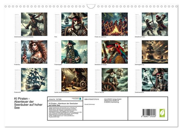 Produktbild: KI Piraten - Abenteuer der Seer&auml;uber auf hoher See (Wandkalender 2026 DIN A3 quer), CALVENDO Monatskalender