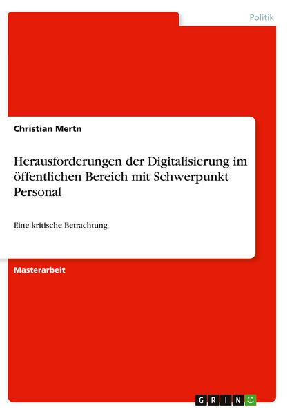 Produktbild: Herausforderungen der Digitalisierung im &ouml;ffentlichen Bereich mit Schwerpunkt Personal