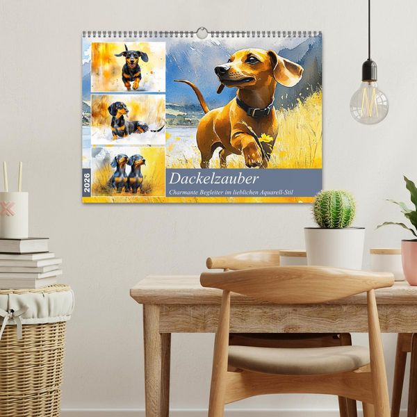 Produktbild: Dackelzauber. Charmante Begleiter im lieblichen Aquarell-Stil (Wandkalender 2026 DIN A3 quer), CALVENDO Monatskalender