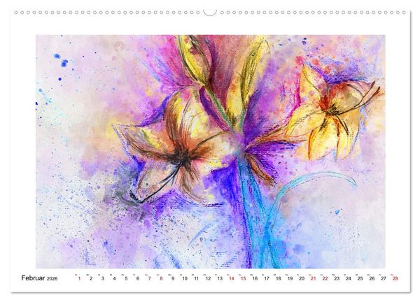 Produktbild: Bl&uuml;ten & Blumen Aquarelle - Farbenfrohe Sch&ouml;nheiten (Wandkalender 2026 DIN A2 quer), CALVENDO Monatskalender