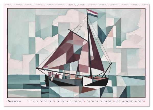 Produktbild: Segelschiffe im Stil des Kubismus (hochwertiger Premium Wandkalender 2027 DIN A2 quer), Kunstdruck in Hochglanz