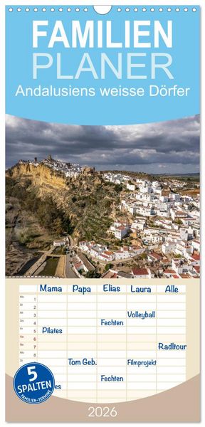 Produktbild: Familienplaner 2026 - Andalusiens weisse D&ouml;rfer mit 5 Spalten (Wandkalender, 21 x 45 cm) CALVENDO