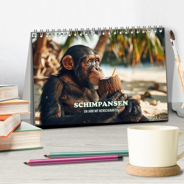 Produktbild: Schimpansen - Ein Jahr mit Menschenaffen. (Tischkalender 2026 DIN A5 quer), CALVENDO Monatskalender