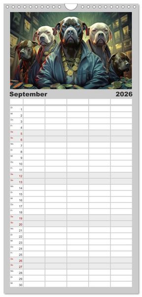 Produktbild: Familienplaner 2026 - Gangsterhunde - KI-Bilder mit 5 Spalten (Wandkalender, 21 x 45 cm) CALVENDO