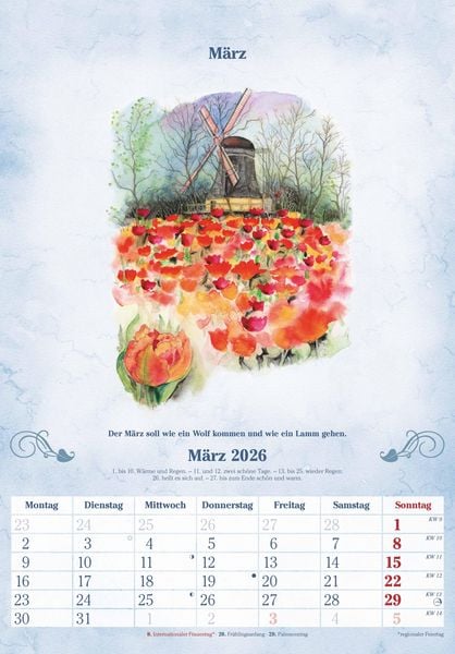 Produktbild: 100-jähriger Kalender 2026 - Bildkalender 23,7x34 cm - mit Wetterprognosen, Bauernregeln und liebevollen Illustrationen - Wandkalender - Alpha Edition