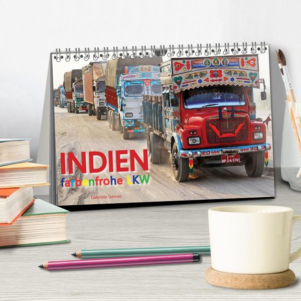 Produktbild: Indien Farbenfrohe LKW (Tischkalender 2026 DIN A5 quer), CALVENDO Monatskalender