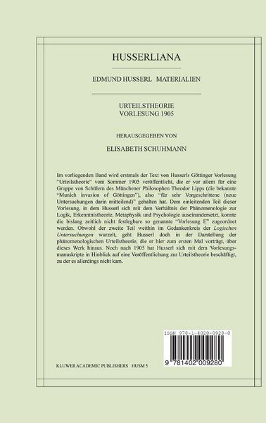 Produktbild: Urteilstheorie Vorlesung 1905