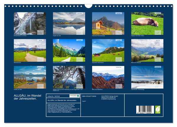 Produktbild: ALLG&Auml;U, im Wandel der Jahreszeiten. (Wandkalender 2026 DIN A3 quer), CALVENDO Monatskalender