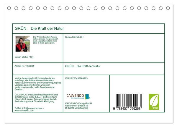 Produktbild: GR&Uuml;N . Die Kraft der Natur (Tischkalender 2026 DIN A5 quer), CALVENDO Monatskalender