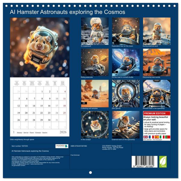 Produktbild: AI Hamster Astronauts exploring the Cosmos (Wall Calendar 2026 12 &times; 12 Inch) CALVENDO 12 Month Wall Calendar