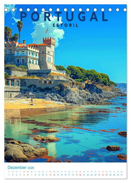Produktbild: Portugal - Old School Poster Style (Tischkalender 2026 DIN A5 hoch), CALVENDO Monatskalender