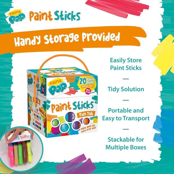 Produktbild: Paint Pop 362203 - Paint Pop: Paint Sticks 20-Pack Fun Tub, klassische Farben, Malstifte, Malset
