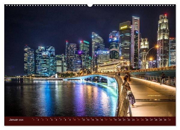 Produktbild: Nachtansichten Singapur City (hochwertiger Premium Wandkalender 2026 DIN A2 quer), Kunstdruck in Hochglanz