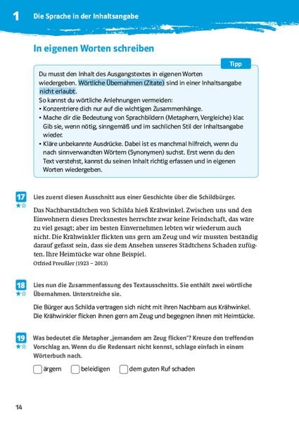 Produktbild: Klett 10-Minuten-Training Deutsch Aufsatz Inhaltsangabe 6. - 8. Klasse