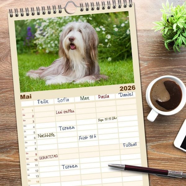 Produktbild: Familienplaner 2026 - Britische H&uuml;tehunde - Treue Freunde auf vier Pfoten mit 5 Spalten (Wandkalender, 21 x 45 cm) CALVENDO