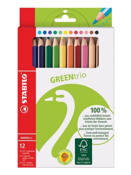 Produktbild: STABILO Umweltfreundlicher Dreikant-Buntstift -   GREENtrio - 12er Pack - mit 12 verschiedenen Farben