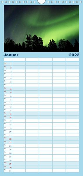 Produktbild: Familienplaner Nordlichter - Magische N&auml;chte in Skandinavien (Wandkalender 2022 , 21 cm x 45 cm, hoch)