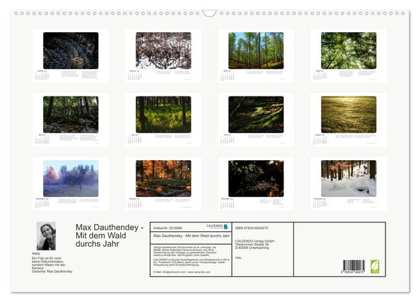 Produktbild: Max Dauthendey - Mit dem Wald durchs Jahr (Wandkalender 2026 DIN A2 quer), CALVENDO Monatskalender