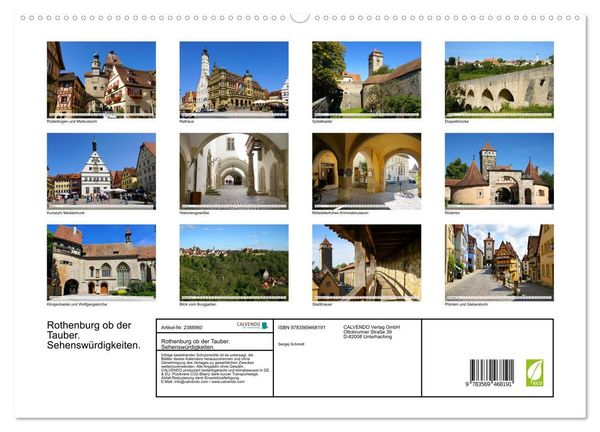 Produktbild: Rothenburg ob der Tauber. Sehensw&uuml;rdigkeiten. (hochwertiger Premium Wandkalender 2027 DIN A2 quer), Kunstdruck in Hochglanz