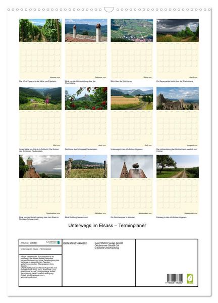 Produktbild: Unterwegs im Elsass &ndash; Terminplaner (Wandkalender 2026 DIN A2 hoch), CALVENDO Monatskalender