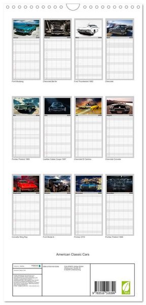 Produktbild: Familienplaner 2026 - American Classic Cars mit 5 Spalten (Wandkalender, 21 x 45 cm) CALVENDO