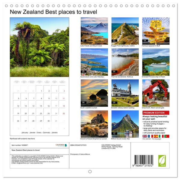 Produktbild: New Zealand Best places to travel (Wall Calendar 2026 12 &times; 12 Inch) CALVENDO 12 Month Wall Calendar