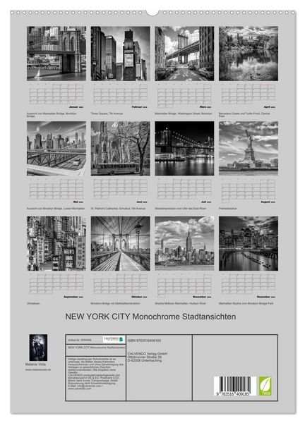 Produktbild: NEW YORK CITY Monochrome Stadtansichten (hochwertiger Premium Wandkalender 2026 DIN A2 hoch), Kunstdruck in Hochglanz