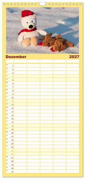 Produktbild: Familienplaner 2027 - Kunterbunte B&auml;renwelt - Teddys mit 5 Spalten (Wandkalender, 21 x 45 cm) CALVENDO