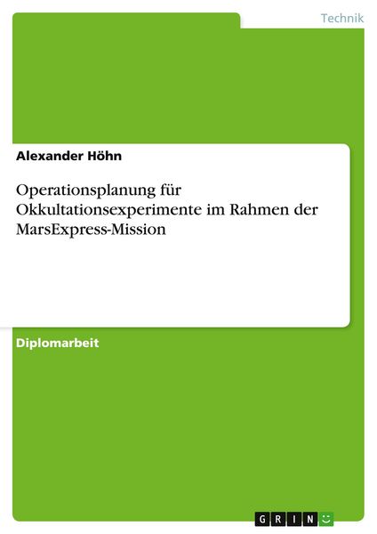 Produktbild: Operationsplanung f&uuml;r Okkultationsexperimente im Rahmen der MarsExpress-Mission