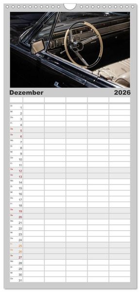 Produktbild: Familienplaner 2026 - Einsteigen, bitte! - Innenansichten automobiler Ikonen mit 5 Spalten (Wandkalender, 21 x 45 cm) CALVENDO