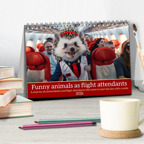 Produktbild: Funny animals as flight attendants (Desk Calendar 2026 DIN A5 landscape), CALVENDO 12 Month DeskCalendar