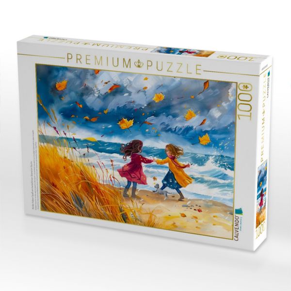 Produktbild: CALVENDO Puzzle Kinder haben Spa&szlig; am herbstlichen Strand im Sturm | 1000 Teile Lege-Gr&ouml;&szlig;e 64x48cm Foto-Puzzle f&uuml;r gl&uuml;ckliche Stunden