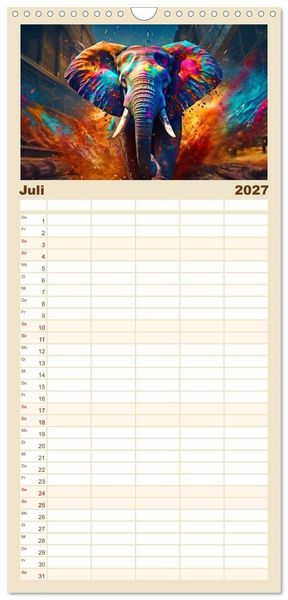 Produktbild: Familienplaner 2027 - Farbsplash in der Tierwelt mit 5 Spalten (Wandkalender, 21 x 45 cm) CALVENDO