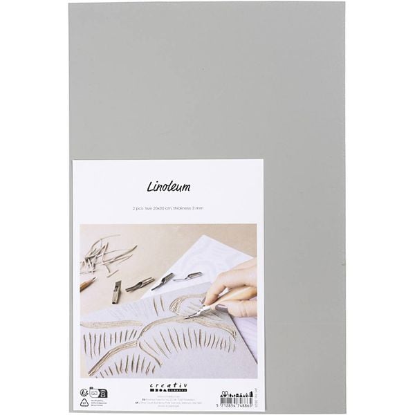 Produktbild: Creativ Company Linoleum, Gr&ouml;&szlig;e 20x30 cm, Dicke 3 mm, Grau, 2 Stk