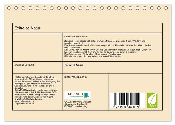 Produktbild: Zeitreise Natur (Tischkalender 2027 DIN A5 quer), CALVENDO Monatskalender