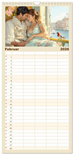 Produktbild: Familienplaner 2026 - Zarte anmutige Romanzen mit 5 Spalten (Wandkalender, 21 x 45 cm) CALVENDO