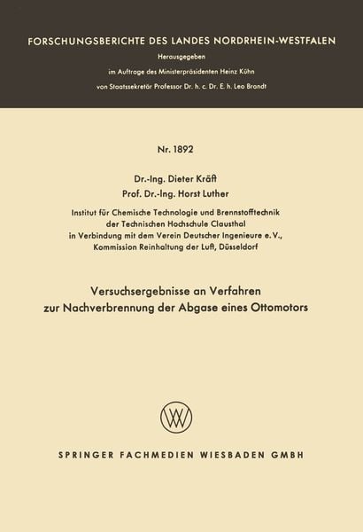 Produktbild: Versuchsergebnisse an Verfahren zur Nachverbrennung der Abgase eines Ottomotors